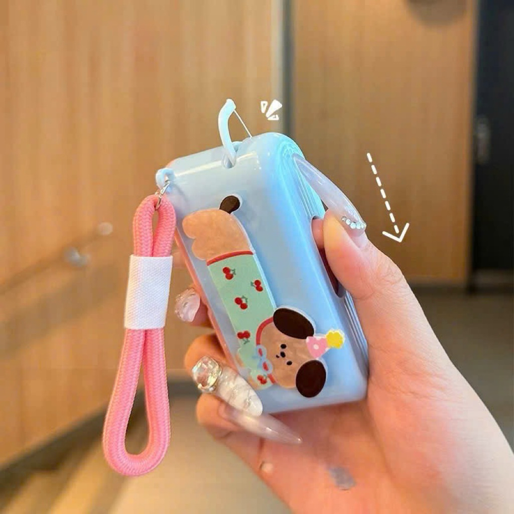 Hộp đựng tăm chỉ mini bỏ túi hoạ tiết hoạt hình tiện lợi