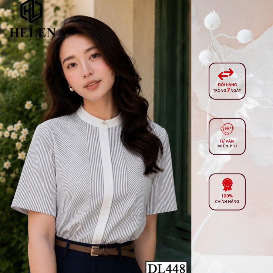 Đầm công sở HELEN thiết kế dáng xòe giả set kẻ phối chân đen + kèm đai DL448