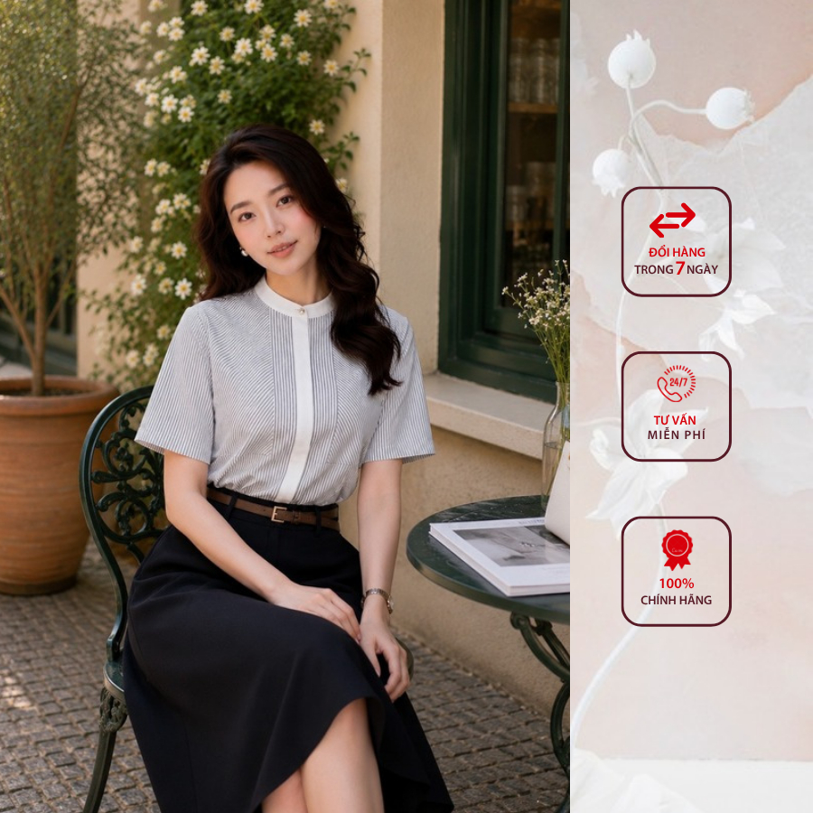 Đầm công sở HELEN thiết kế dáng xòe giả set kẻ phối chân đen + kèm đai DL448