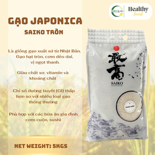 Gạo Nhật Japonica Saiko cao cấp (túi 2kg) - Gạo hạt tròn, dẻo mềm, phù hợp nấu cơm gia đình, sushi, cháo dinh dưỡng