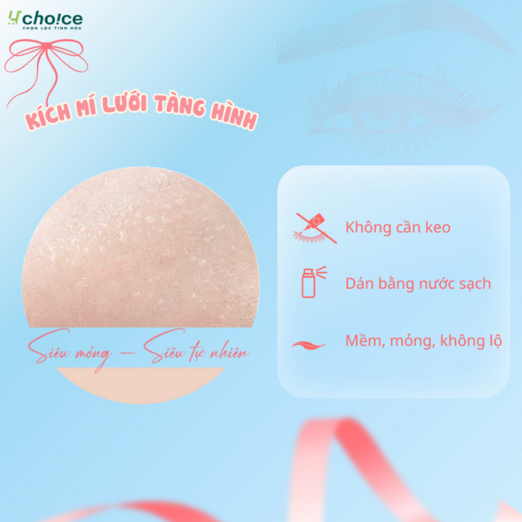 Miếng dán kích mí lưới tàng hình, kích mí tròn đều, phù hợp mọi dáng mắt, không lộ.