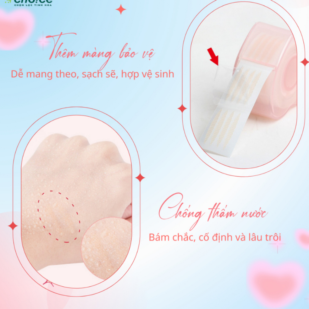 Miếng dán kích mí lưới tàng hình, kích mí tròn đều, phù hợp mọi dáng mắt, không lộ.
