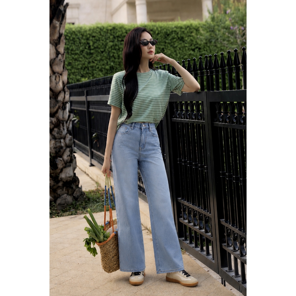 Quần Jeans Nữ Ống Suông GMORNING Form Cơ Bản Thêu Chữ Chất Denim Mềm Tôn Dáng Trẻ Trung YQJE10080