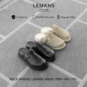 Dép Sục MULE SANDAL M&S5.01 LEMANS - Đen & Nâu Tây đế 2 lớp cao 5.5cm, mũ may 3 lớp da bò, Bảo hành chính hãng 12 tháng