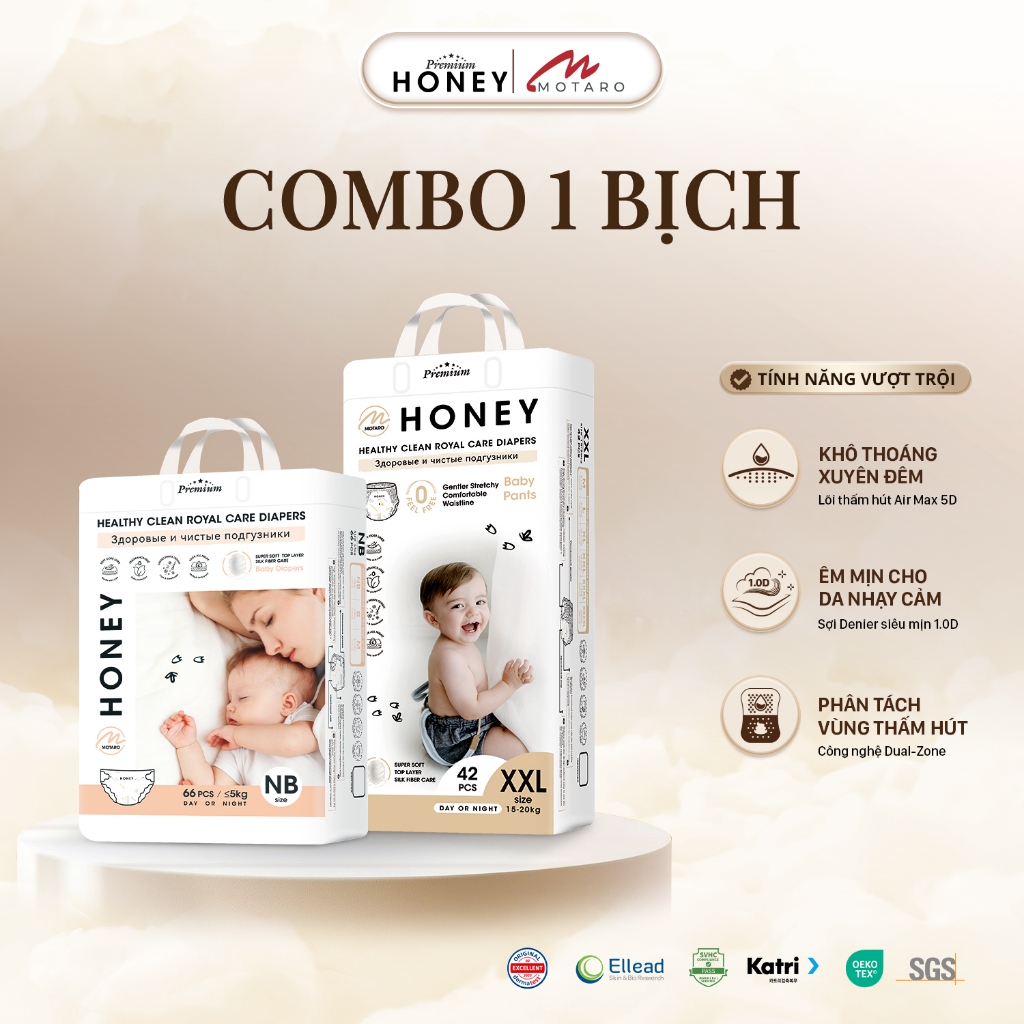 [1 BỊCH] Tã Bỉm Dán/Quần Honey Premium Chính Hãng Đủ Size Cho Bé Thoải Mái 4-20kg