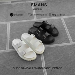 Dép nam SLIDE SANDAL S&S5.01 LEMANS - BBen&Be đế 2 lớp cao 5.5cm, mũ may 3 lớp, Bảo hành chính hãng 12 tháng