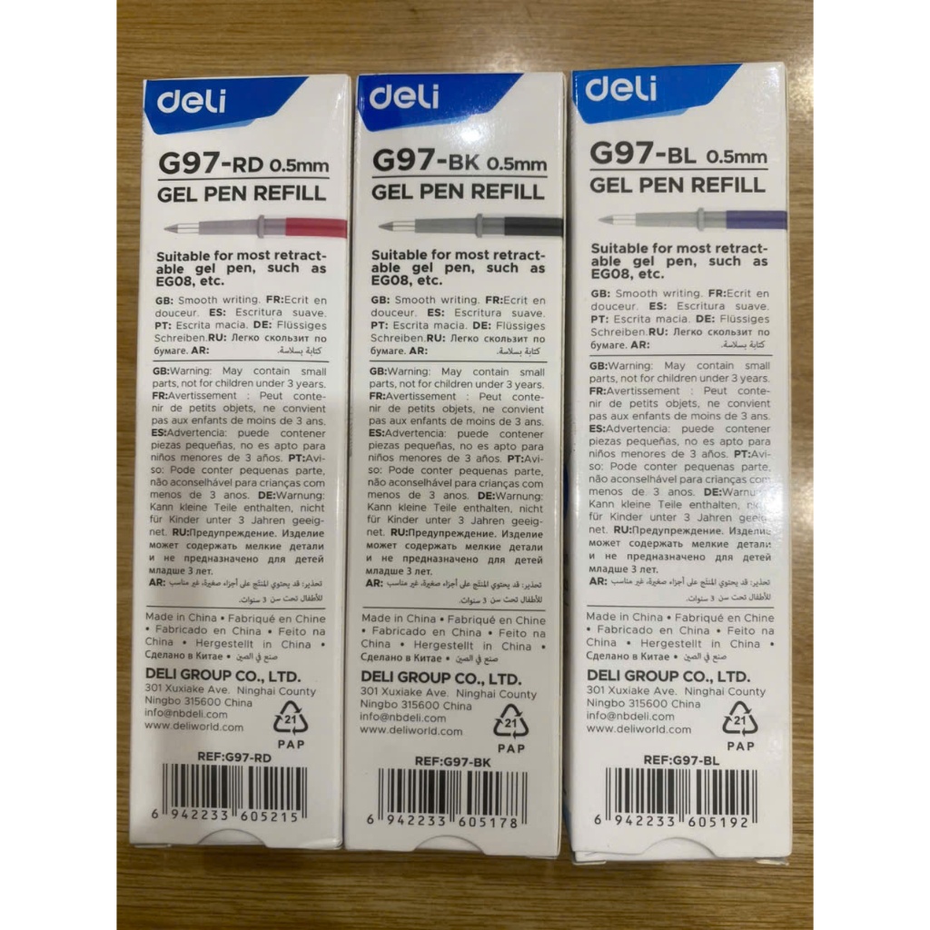 Ruột Bút Bi Nước Béo Deli G97-BK 0.5mm – Mực Xanh/Đen/Đỏ, Viết Êm Mượt, Thay Ruột Tiện Lợi