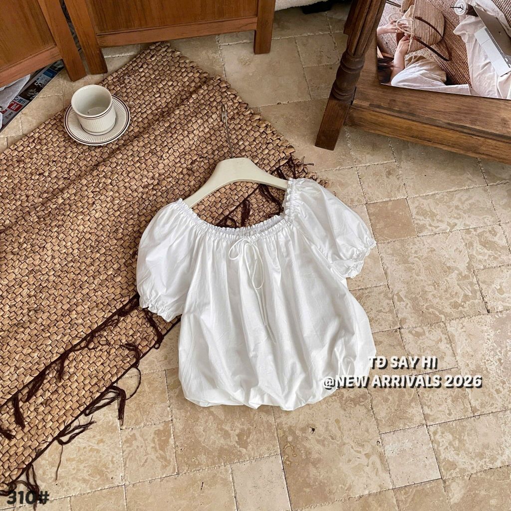 Áo kiểu thiết kế trẻ trung bo gấu dây cổ chun dễ mặc dễ phối đồ Y43