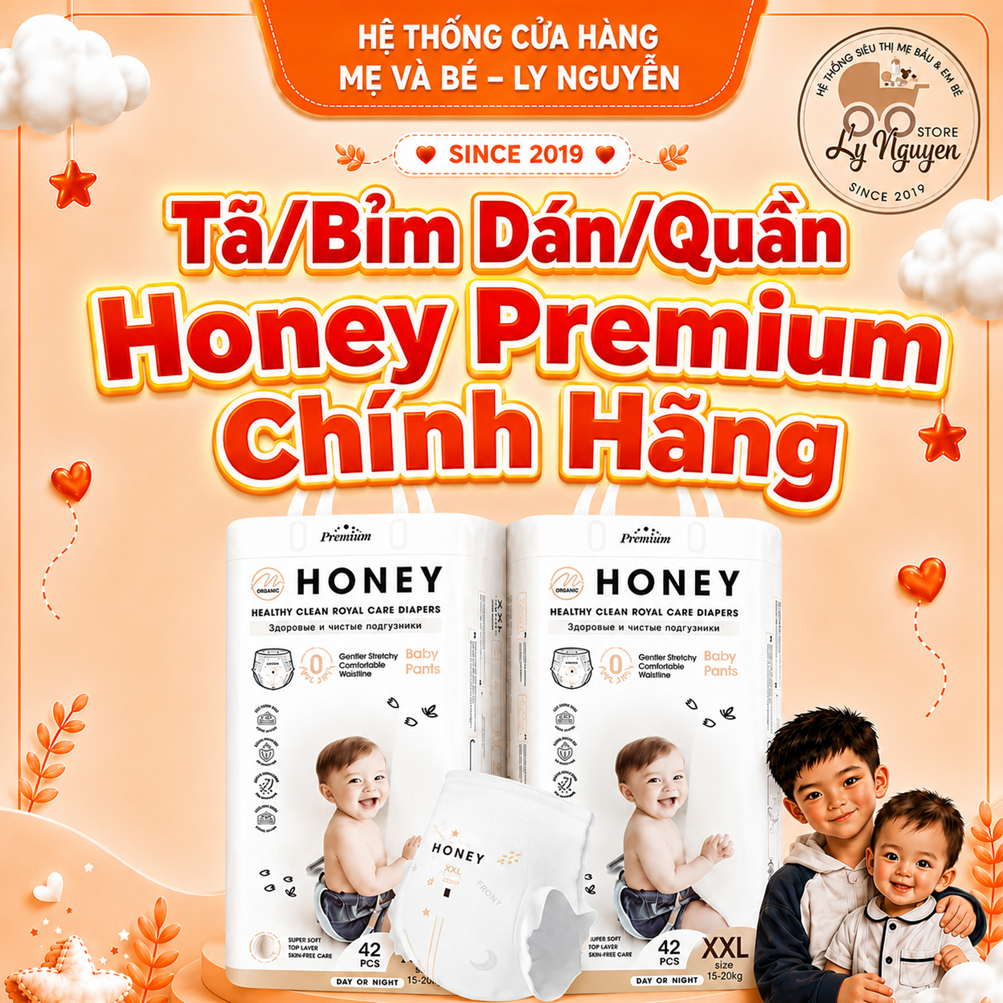 [LyNguyenStore] Tã/Bỉm Dán/Quần Honey Premium Chính Hãng Mỏng Nhẹ, Thấm Hút Tốt Full Size Dán/Quần