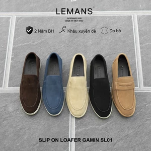 Giày công sở Slip on Loafer Lemans - SL01.2 da bò lộn đế êm chân, giày công sở trẻ trung BH 24T