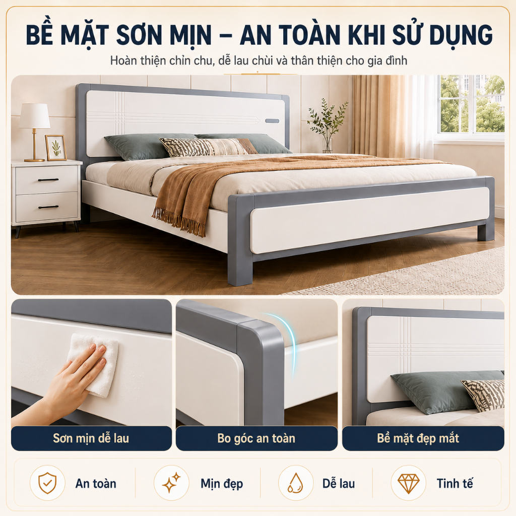 IRONPO Giường Ngủ Khung Gỗ Thông Chân Cao Gầm Thoáng Dễ Vệ Sinh Size 1m2 – 1m8x2m