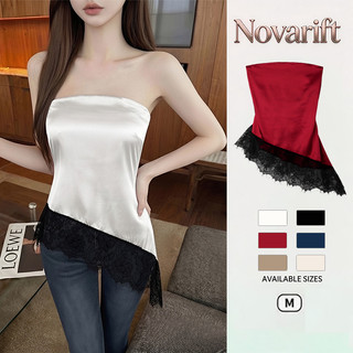 Nova-Áo trễ vai phối ren đen bất đối xứng dành cho nữ - Phong cách và thời thượng, không có mút độn.