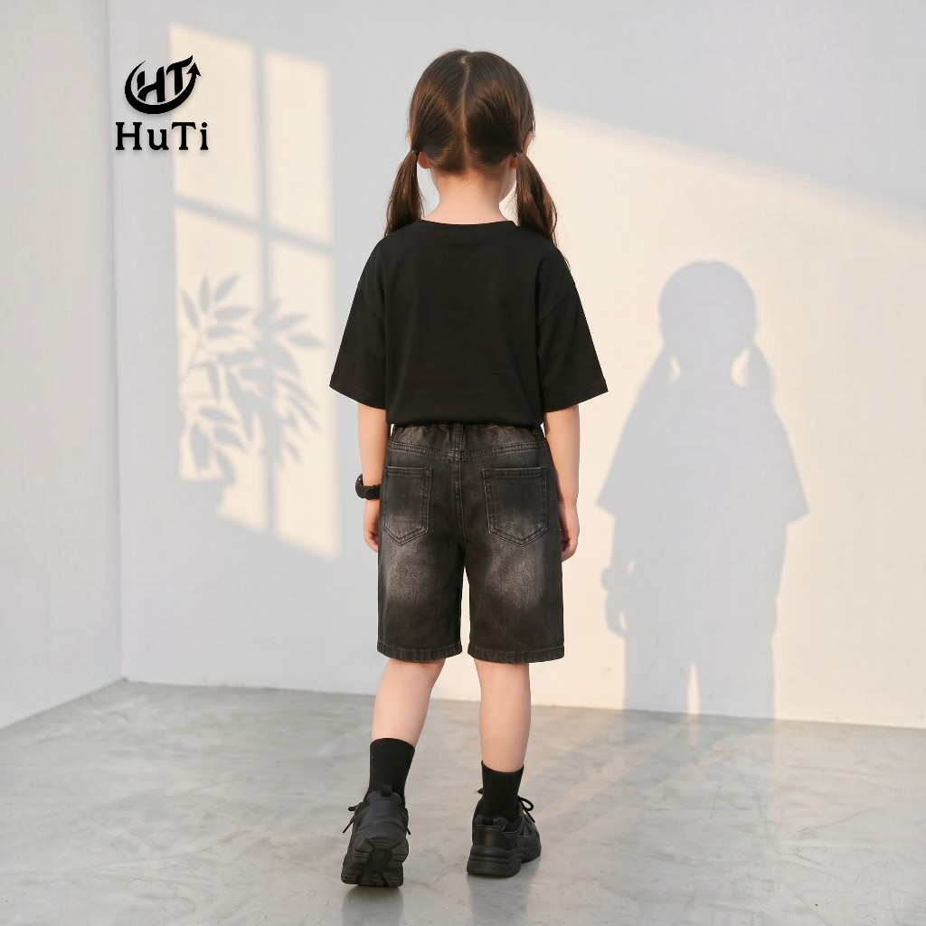 Quần Short Jeans Cho Bé HuTi Kids - Quần Đùi Lửng Chất Jean Mềm Mại, Thoải Mái, Đủ Size 80-140