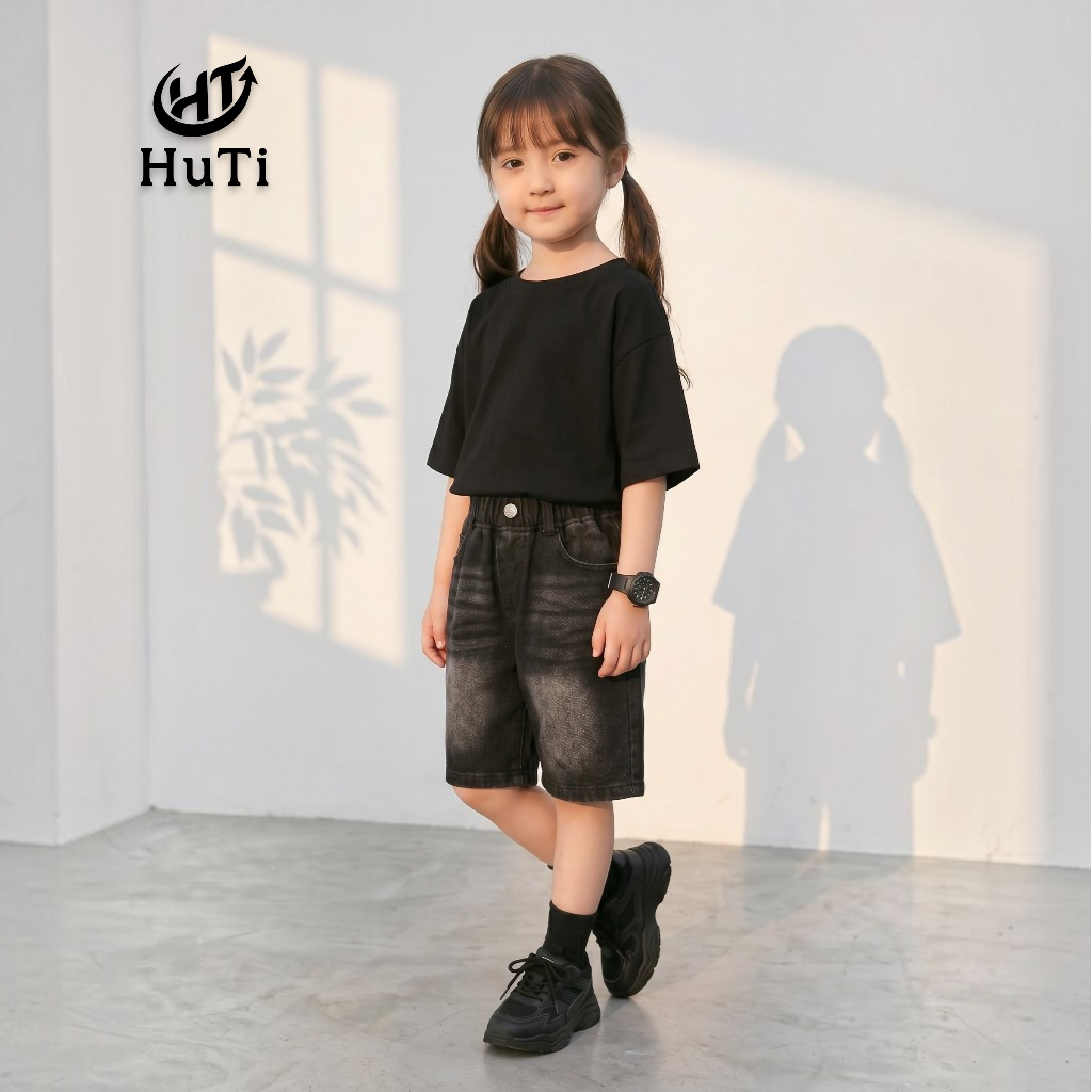Quần Short Jeans Cho Bé HuTi Kids - Quần Đùi Lửng Chất Jean Mềm Mại, Thoải Mái, Đủ Size 80-140