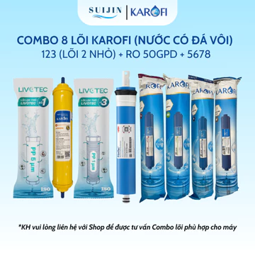 Combo 8 Lõi Lọc Nước Karofi Gồm Lõi 123 (Lõi 2 Cation Nhỏ) - Màng RO Dupont 50GPD - 4 Lõi Chức Năng Model K8RO-H