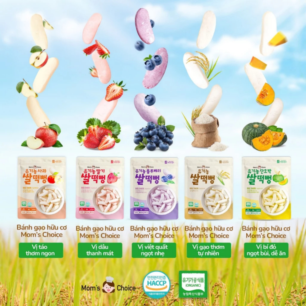 CHÍNH HÃNG - Bánh Gạo Hữu Cơ Thanh Dẹt Mom's Choice Cho Bé Từ 6 Tháng, Bánh Gạo Ăn Dặm Mom's Choice Dạng Thanh Dẹt