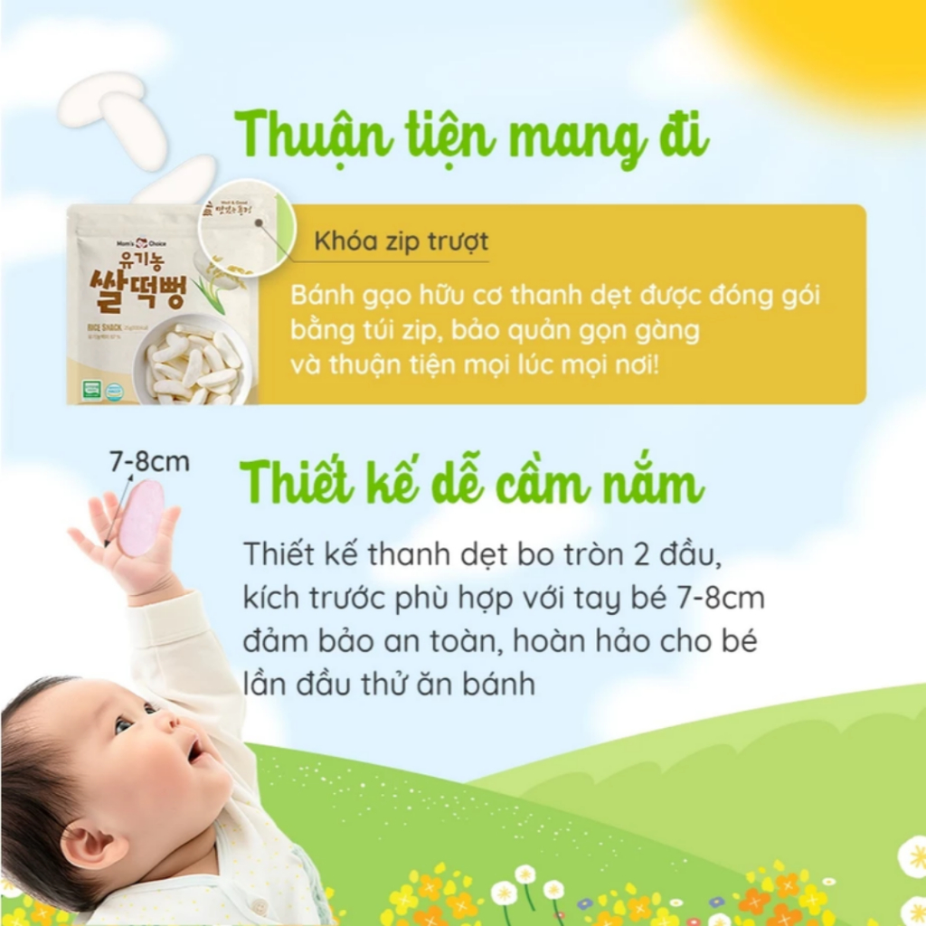 CHÍNH HÃNG - Bánh Gạo Hữu Cơ Thanh Dẹt Mom's Choice Cho Bé Từ 6 Tháng, Bánh Gạo Ăn Dặm Mom's Choice Dạng Thanh Dẹt