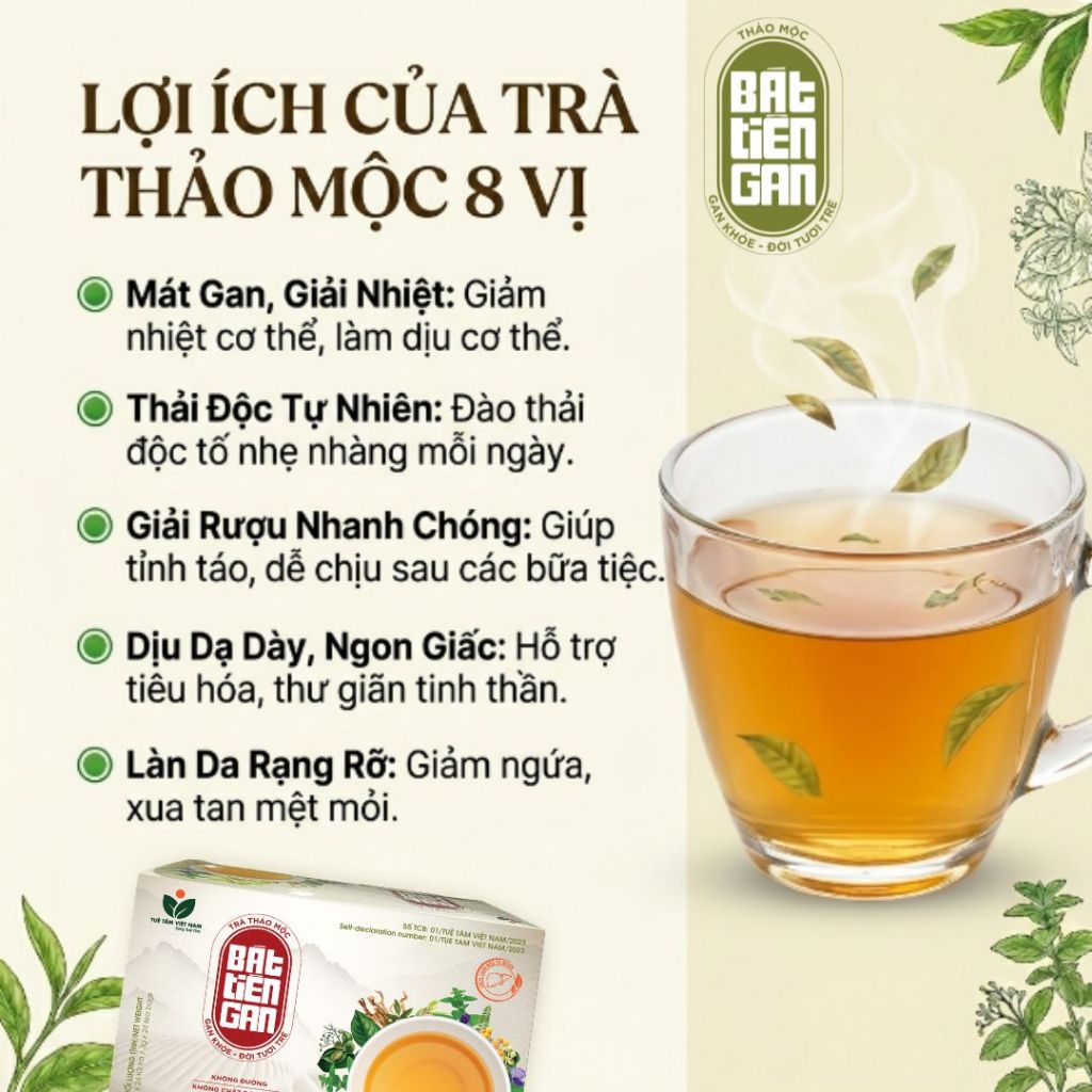 Trà Túi Lọc Mát Gan Bát Tiên Gan Có Cà Gai Leo Xạ Đen Hỗ Trợ Bảo Vệ Gan Thanh Nhiệt Thải Độc Cơ Thể
