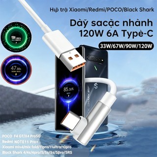 Cáp sạc nhanh Xiaomi 120W Turbo 6A USB Type-C 90° này tương thích với Xiaomi 13 12 11 Pro Poco F4 và Redmi Note 12 13 14