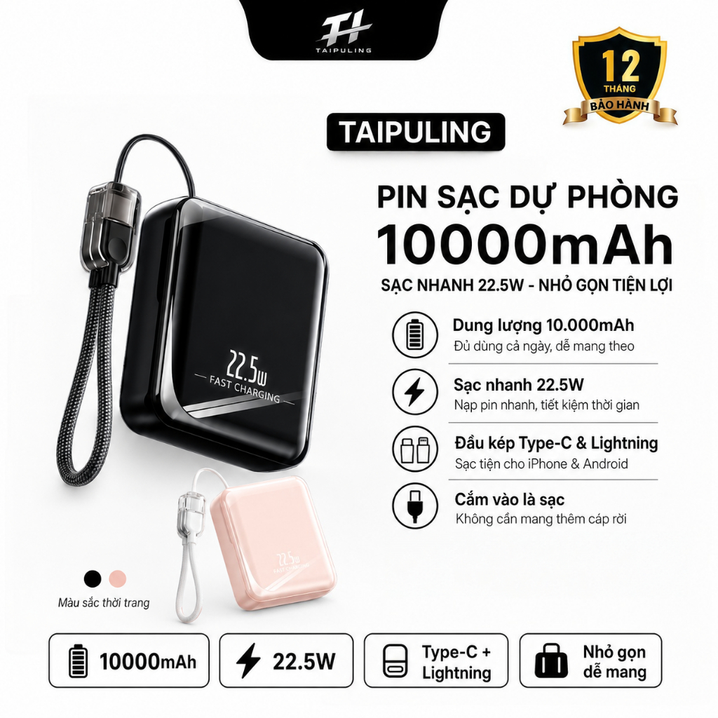 sạc dự phòng X051 Chính Hãng TAIPULING ,PD22.5W Củ Sạc có chứng nhận ,BH 12 Tháng