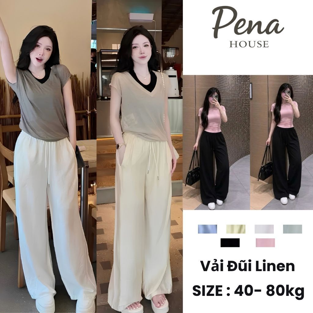 [ DEAL MỞ BÁN ] Quần Ống Rộng Nữ Nhiều Màu Vải Linen Cạp Chun Có Dây Rút Thoải Mái - Pena House