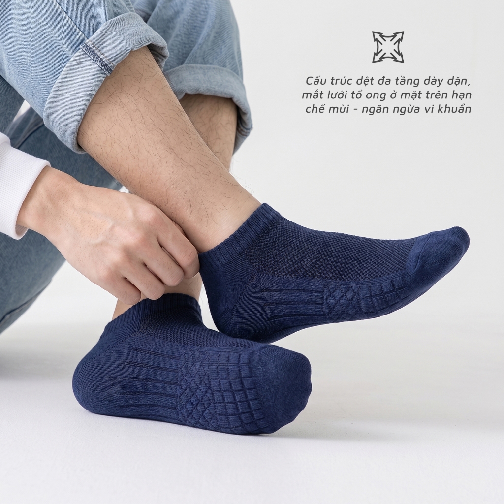 Tát vớ nam cổ ngắn công nghệ dệt kim thoáng khí, chất liệu mềm mịn co giãn 4 chiều - Ekiu SHop