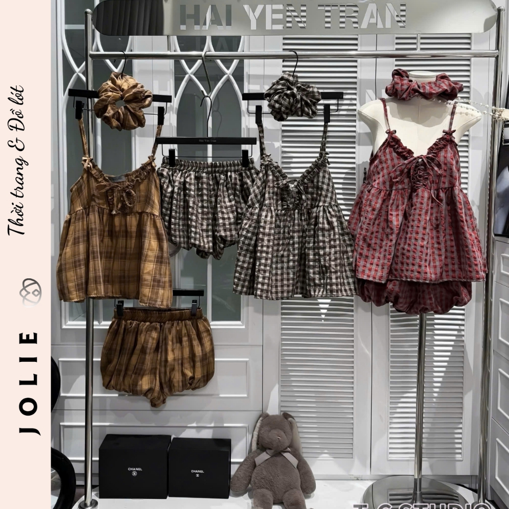 Váy Babydoll Kẻ Caro Phối Nơ Ngực Dáng Xòe Bí Bồng Bềnh Cao Cấp Jolie