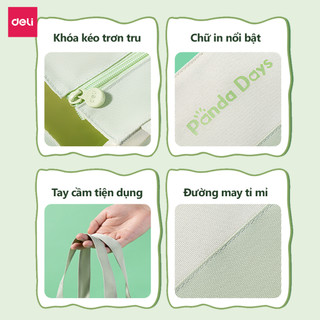 Túi Học Thêm Gấu Trúc Deli - Cặp Đựng Sách Vở A4 Nhiều Ngăn, Vải Oxford, Chống Rách, Đựng Đồ Dùng Học Tập Cho Học Sinh