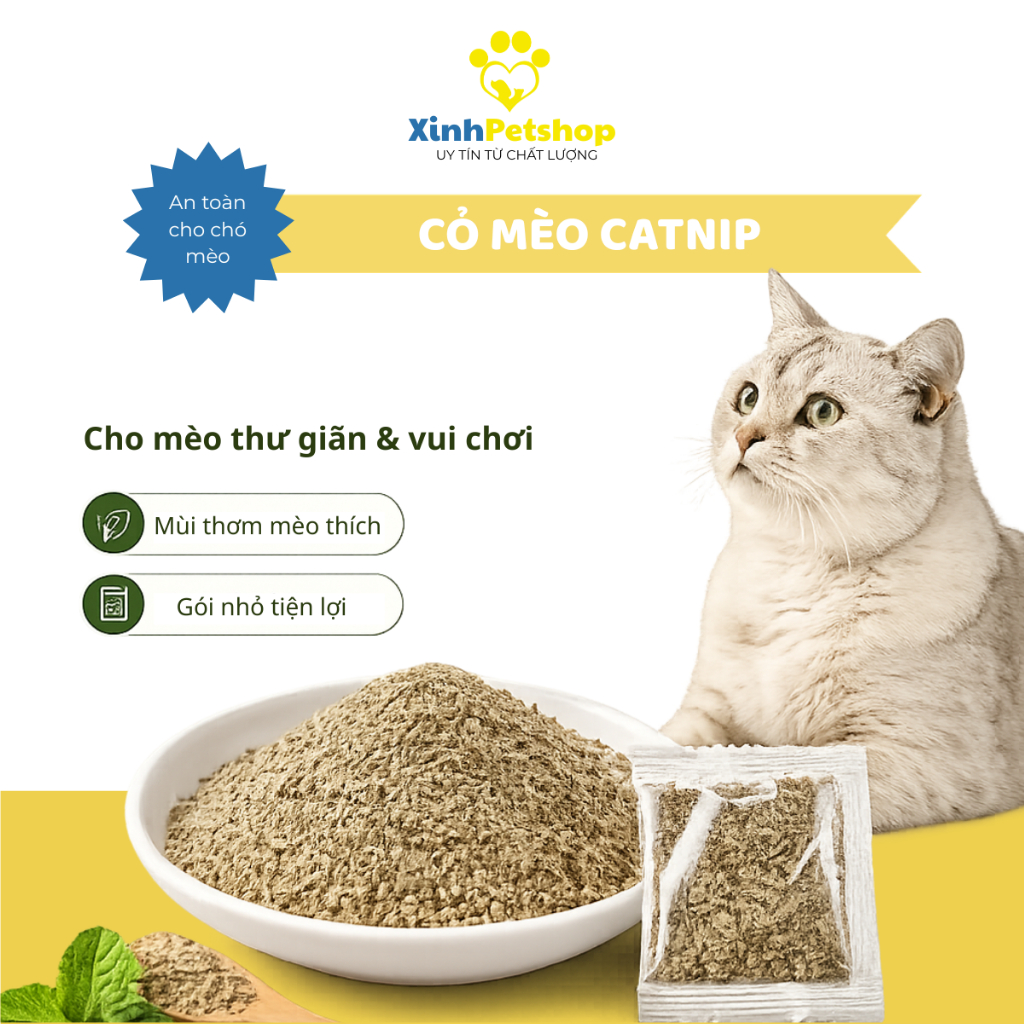 Cỏ Mèo Bạc Hà Catnip Tự Nhiên Cho Mèo - Kích Thích Vui Chơi, Hỗ Trợ Tiêu Hóa