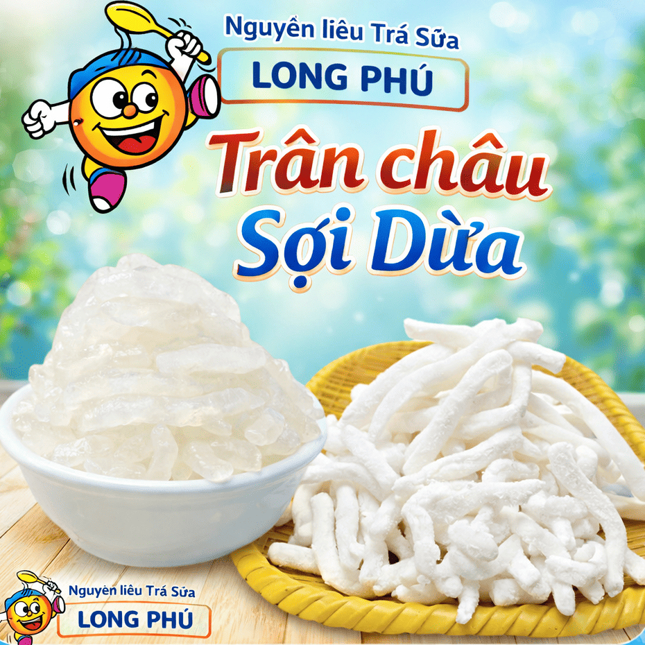 Trân Châu Sợi Dừa Long Phú Gói 1KG - Topping Chè Bánh Lọt, Trà Sữa, Trà Trái Cây