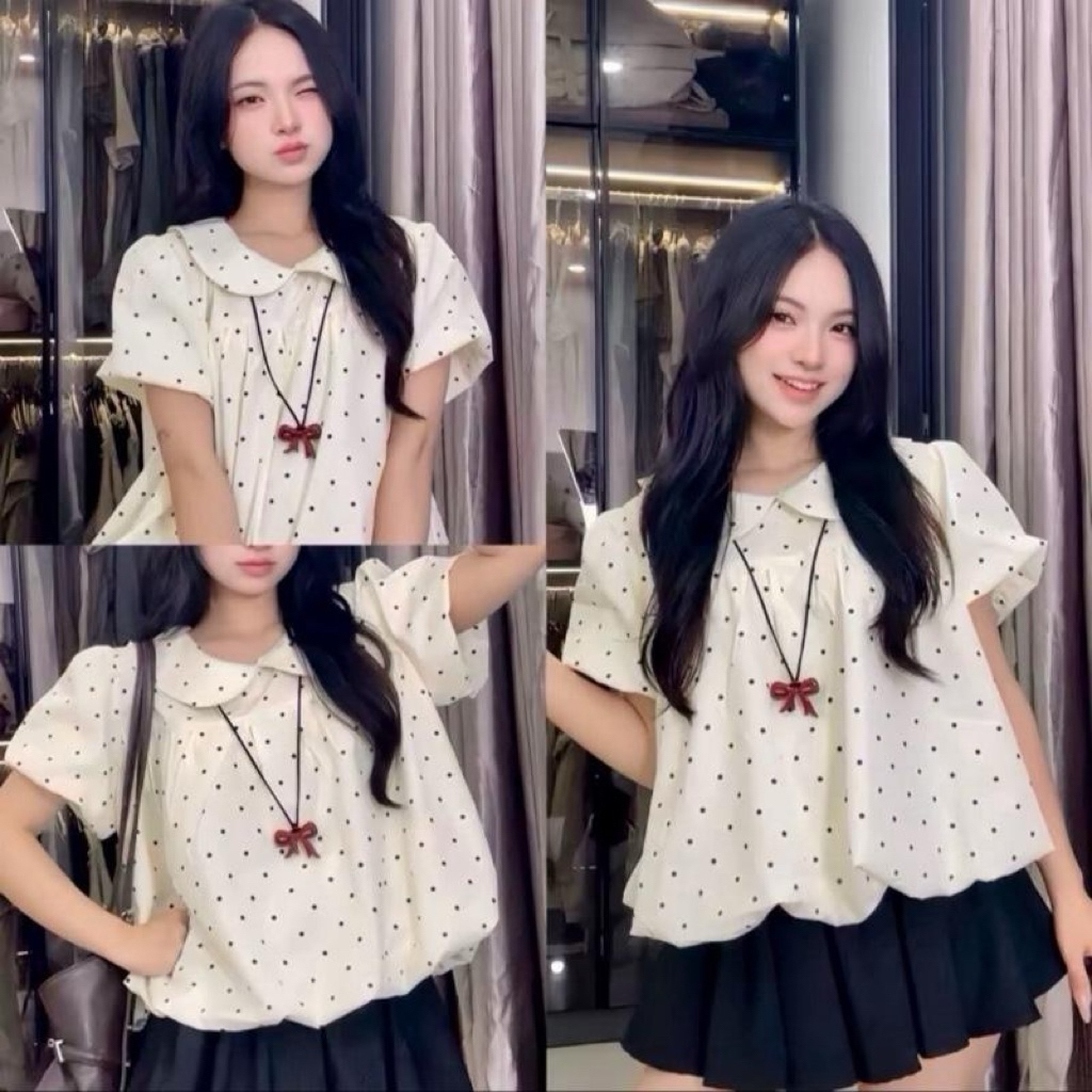 [CHE KHUYẾT ĐIỂM TAY/EO] Áo Cổ Sen Nữ Tay Ngắn Thanh Lịch, Áo Babydoll Cổ Bèo Vintage Dễ Phối Đồ, Chất Liệu Mềm Mát