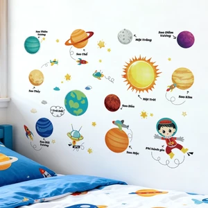 Decal Dán Tường Phi Hành Gia Vũ Trụ Và Các Hành Tinh Có Keo Sẵn 115x84cm - Trang Trí Phòng Cho Bé