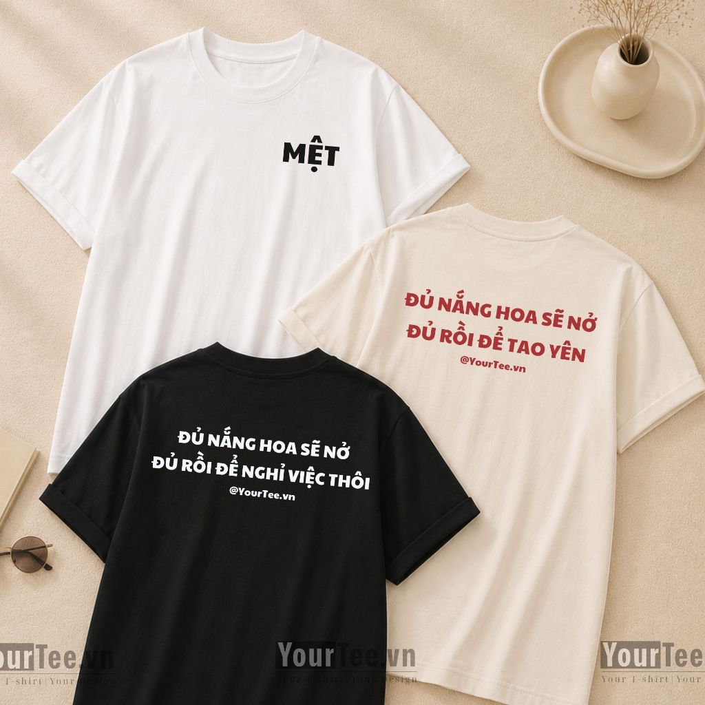 [ÁO THUN TREND] Áo Thun Unisex In Chữ "Mệt" Phong Cách Tối Giản, Câu Nói Đồng Cảm Giới Trẻ, Form Rộng Cá Tính - YTM10
