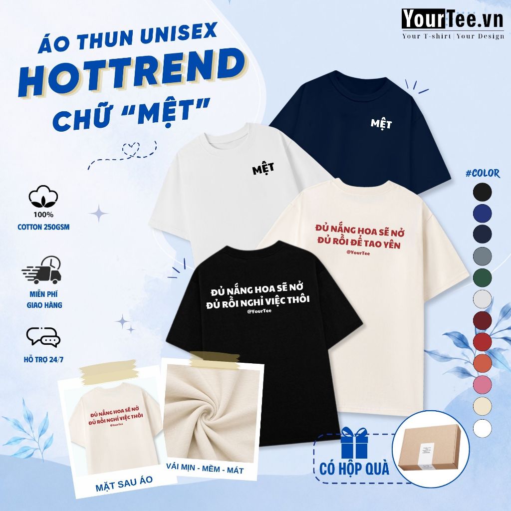 [ÁO THUN TREND] Áo Thun Unisex In Chữ "Mệt" Phong Cách Tối Giản, Câu Nói Đồng Cảm Giới Trẻ, Form Rộng Cá Tính - YTM10