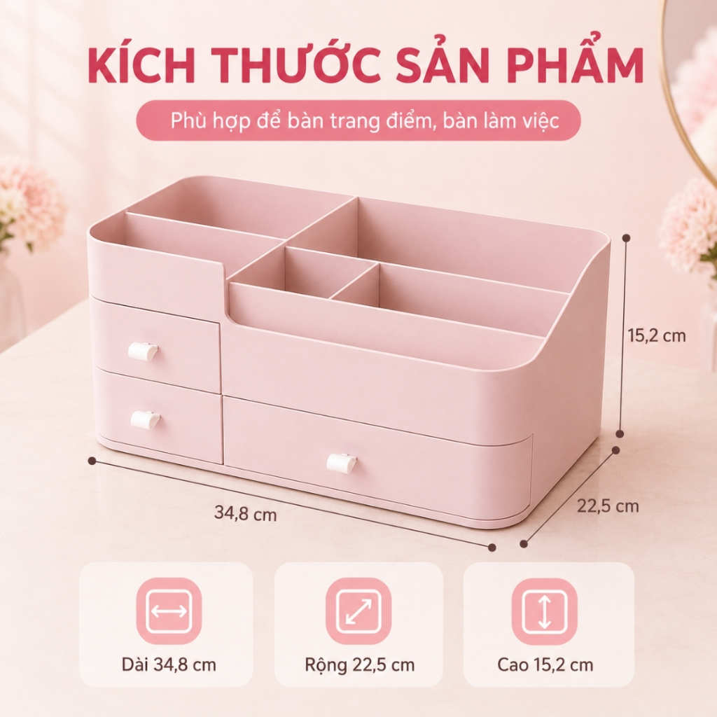 Kệ Đựng Mỹ Phẩm Để Bàn, Hộp Đựng Đồ Trang Điểm Đa Năng Thiết Kế Nhiều Ngăn Sắp Xếp Son Phấn Skincare Gọn Gàng