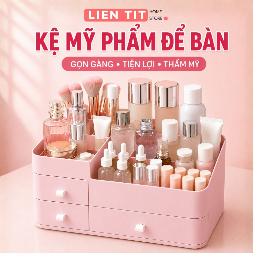 Kệ Đựng Mỹ Phẩm Để Bàn, Hộp Đựng Đồ Trang Điểm Đa Năng Thiết Kế Nhiều Ngăn Sắp Xếp Son Phấn Skincare Gọn Gàng