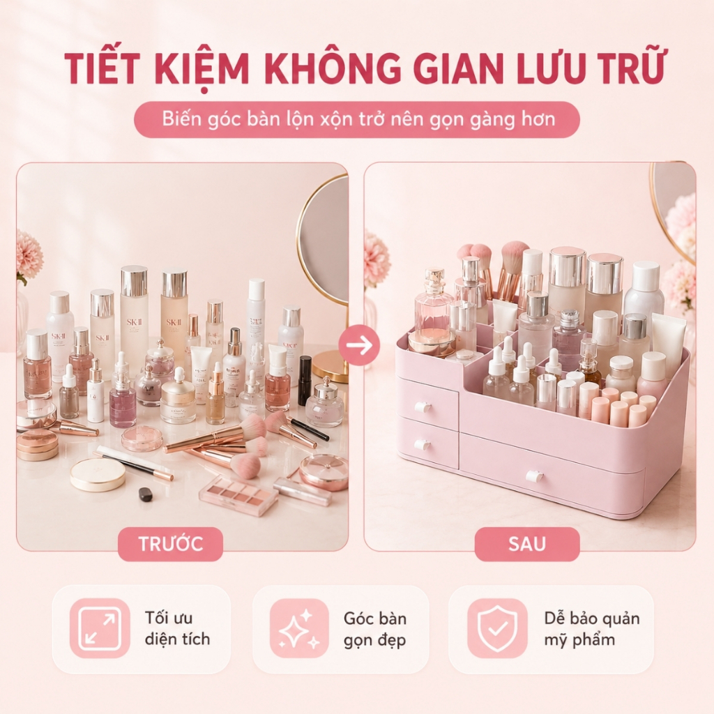 Kệ Đựng Mỹ Phẩm Để Bàn, Hộp Đựng Đồ Trang Điểm Đa Năng Thiết Kế Nhiều Ngăn Sắp Xếp Son Phấn Skincare Gọn Gàng
