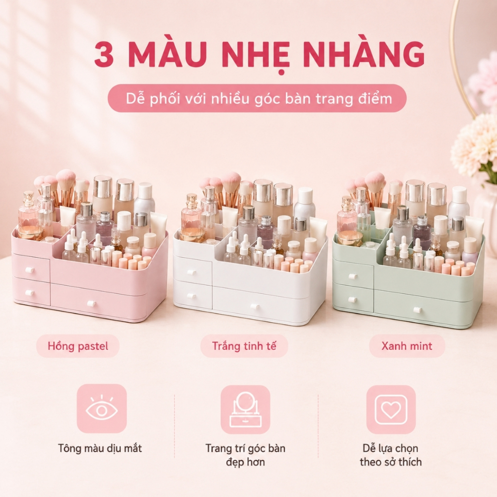 Kệ Đựng Mỹ Phẩm Để Bàn, Hộp Đựng Đồ Trang Điểm Đa Năng Thiết Kế Nhiều Ngăn Sắp Xếp Son Phấn Skincare Gọn Gàng