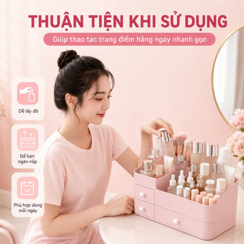 Kệ Đựng Mỹ Phẩm Để Bàn, Hộp Đựng Đồ Trang Điểm Đa Năng Thiết Kế Nhiều Ngăn Sắp Xếp Son Phấn Skincare Gọn Gàng