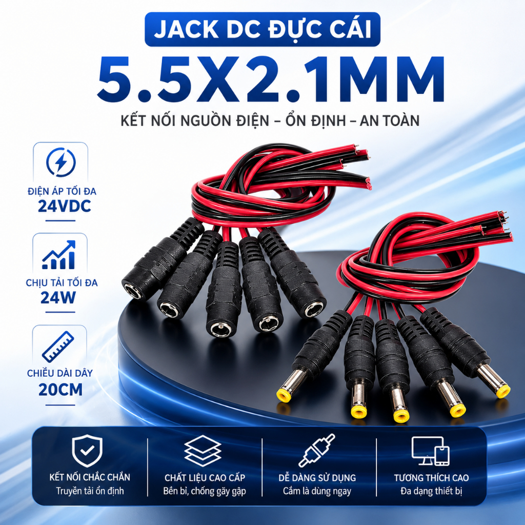 Jack Dc đực-cái dây nguồn Jack 5.5x2.1mm đảm bảo chất lượng ilinhkien