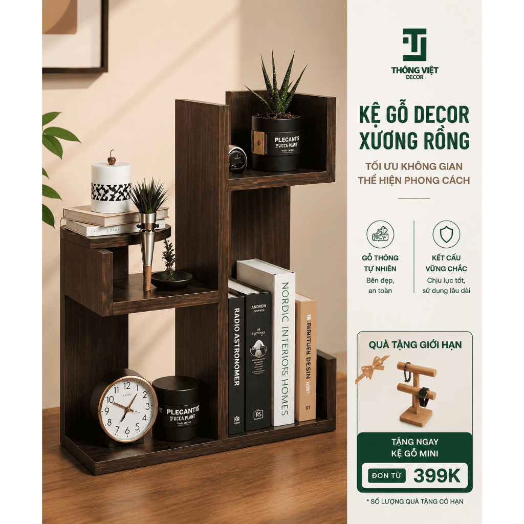 [TV-D006] Kệ Gỗ Decor Xương Rồng Mini Kiêm Tap Đầu Giường, Tủ Đựng Sách Mini Trang Trí Phòng Ngủ