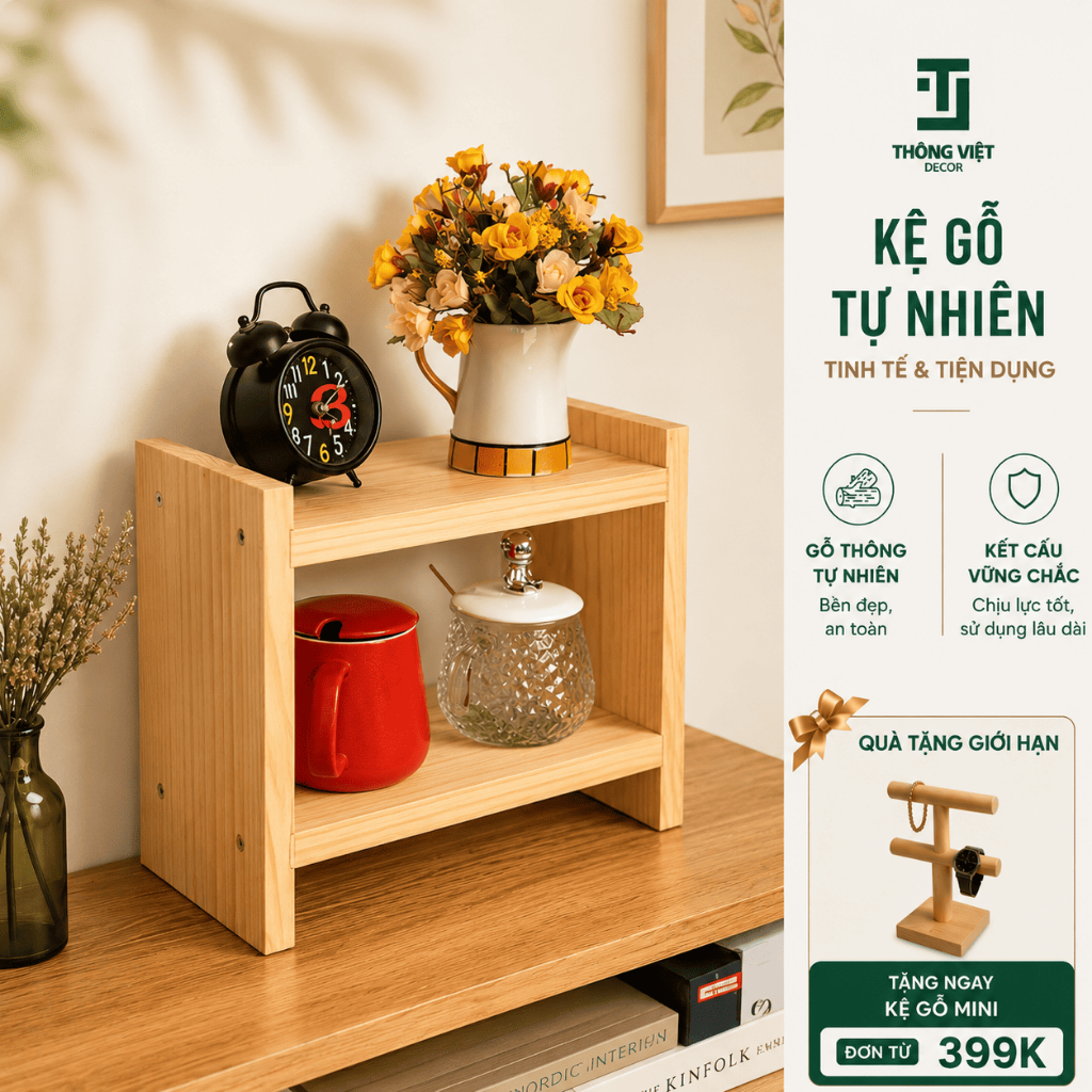 [TV-T003]Kệ Gỗ Tự Nhiên Đa Năng Để Gia Vị Sách Đồ Decor, Trang Trí Nhà Bếp Bàn Làm VIệc Bàn Ăn Bền Đẹp
