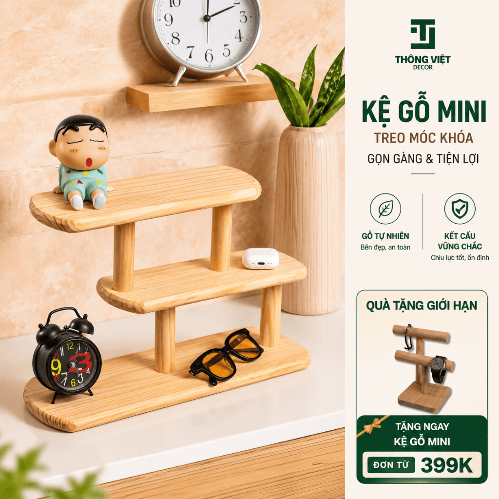 [CHỐNG MỐC] Kệ Gỗ Mini Để Bàn Trang Trí, Giá Đỡ Đồng Hồ Trưng Bày Đồ Decor Để Bàn Học - [TV-D012]