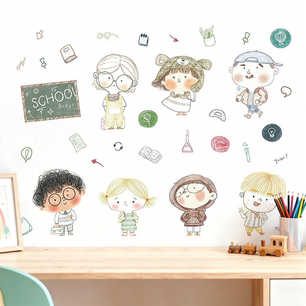 Decal Dán Tường Bé Đến Trường Có Keo Sẵn 172x63cm - Trang Trí Lớp Học, Góc Học Tập Của Bé