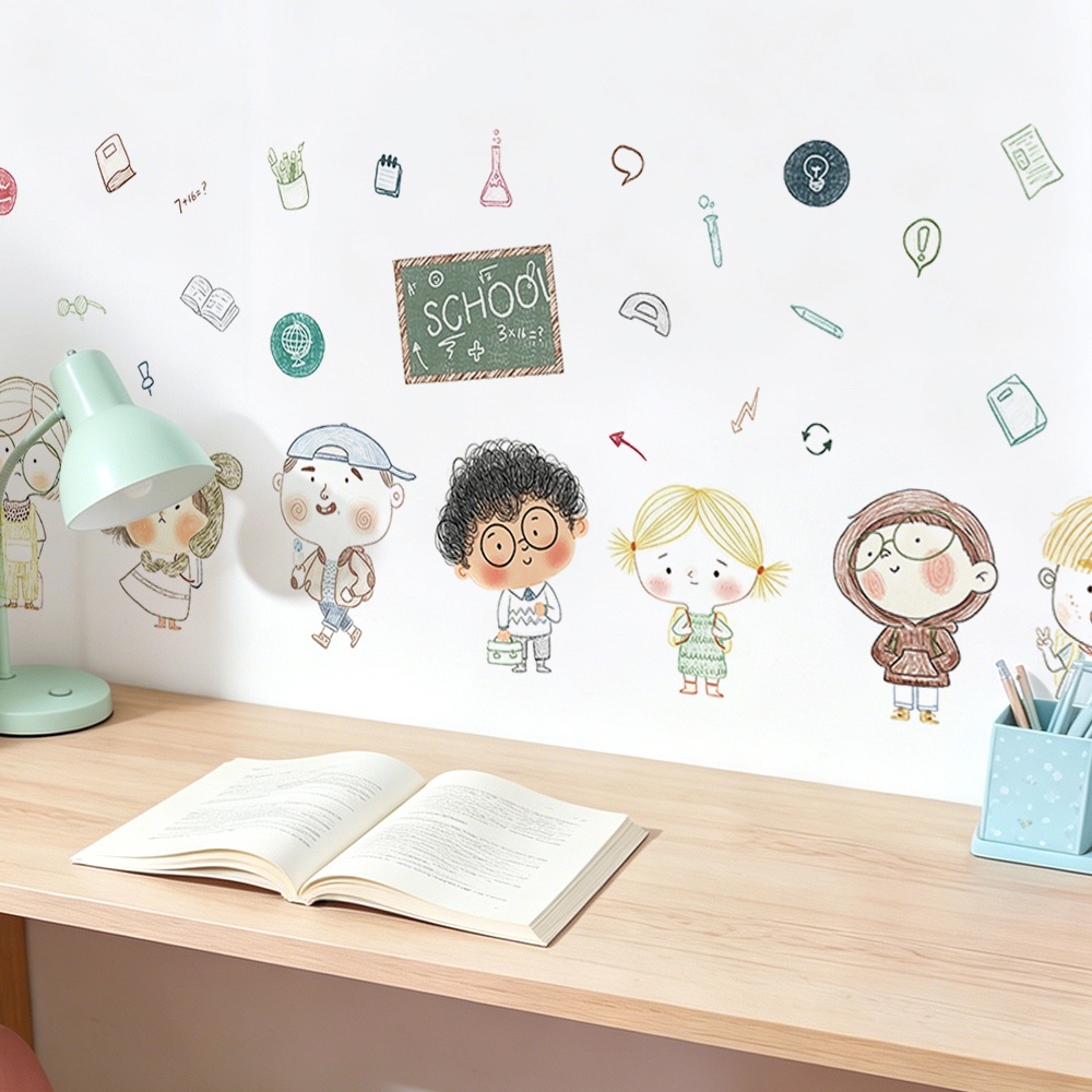 Decal Dán Tường Bé Đến Trường Có Keo Sẵn 172x63cm - Trang Trí Lớp Học, Góc Học Tập Của Bé