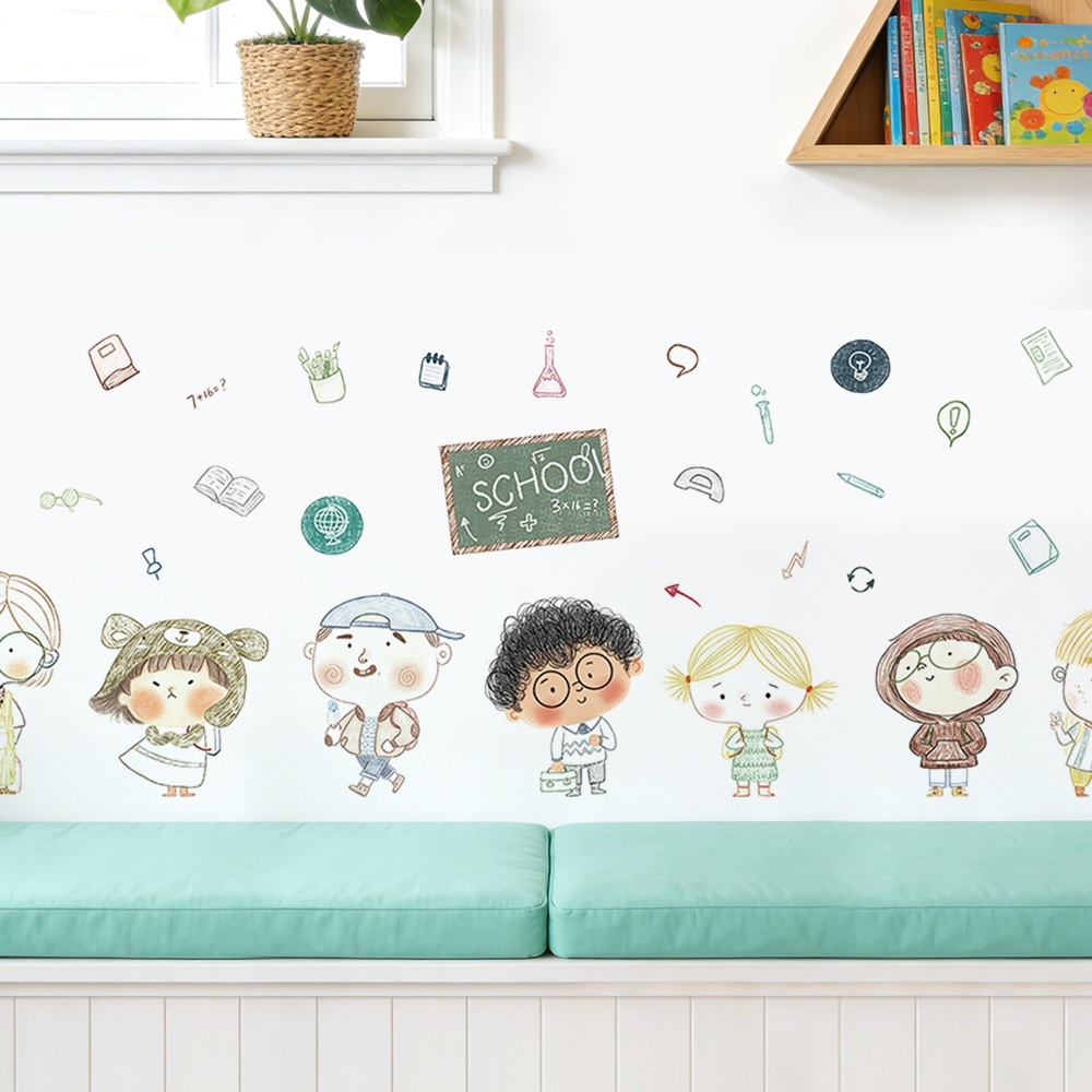 Decal Dán Tường Bé Đến Trường Có Keo Sẵn 172x63cm - Trang Trí Lớp Học, Góc Học Tập Của Bé