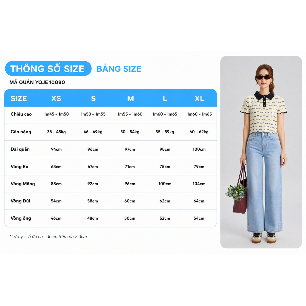 Quần Jeans Suông Nữ Gmorning - GUMAC Dài 95cm Denim Thêu Gmor Xanh Nhạt Tôn Dáng YQJE10080
