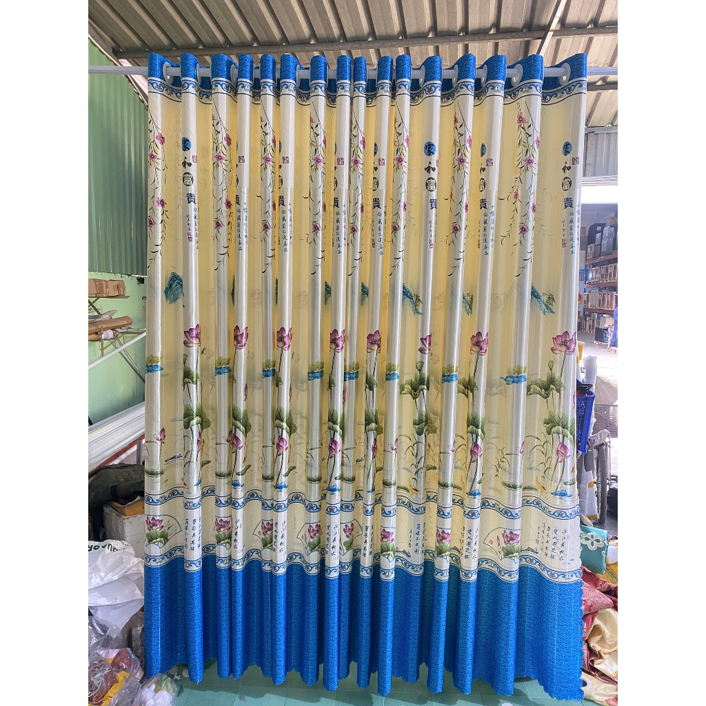 1 TẤM GẤM PHI BÓNG HOA SEN XANH DƯƠNG CHƯA CÓ CÂY TREO - TREO 1 TẤM MUA 1 TẤM _TREO 2 TẤM MUA 2 TẤM RÈM CỬA VIỆT HÀN