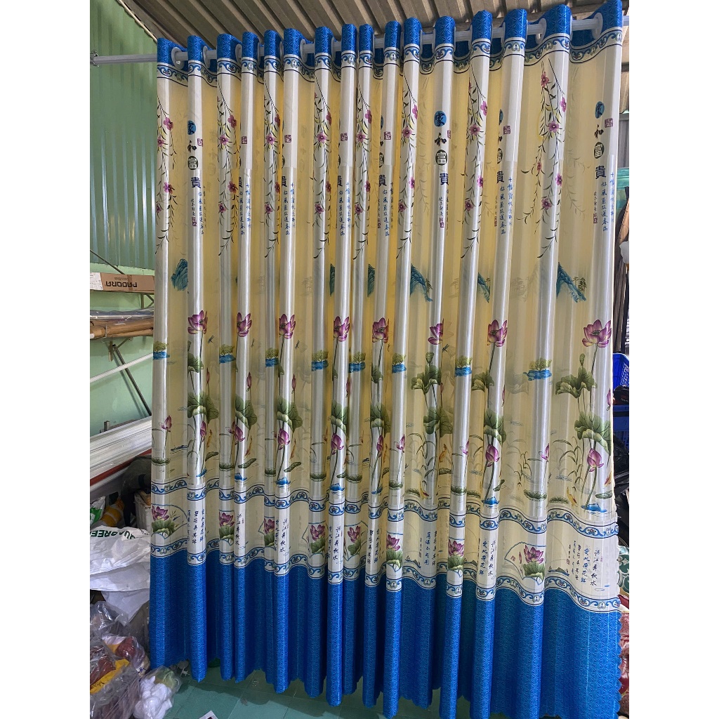 1 TẤM GẤM PHI BÓNG HOA SEN XANH DƯƠNG CHƯA CÓ CÂY TREO - TREO 1 TẤM MUA 1 TẤM _TREO 2 TẤM MUA 2 TẤM RÈM CỬA VIỆT HÀN