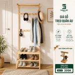 [CHỐNG MỐC] Giá Gỗ Treo Quần Áo, Kệ Gỗ Kèm Kệ Để Giày Dép Decor, Kệ Treo Đồ Trang Trí Phòng Ngủ Phòng Khách TV-K002 — ảnh 1
